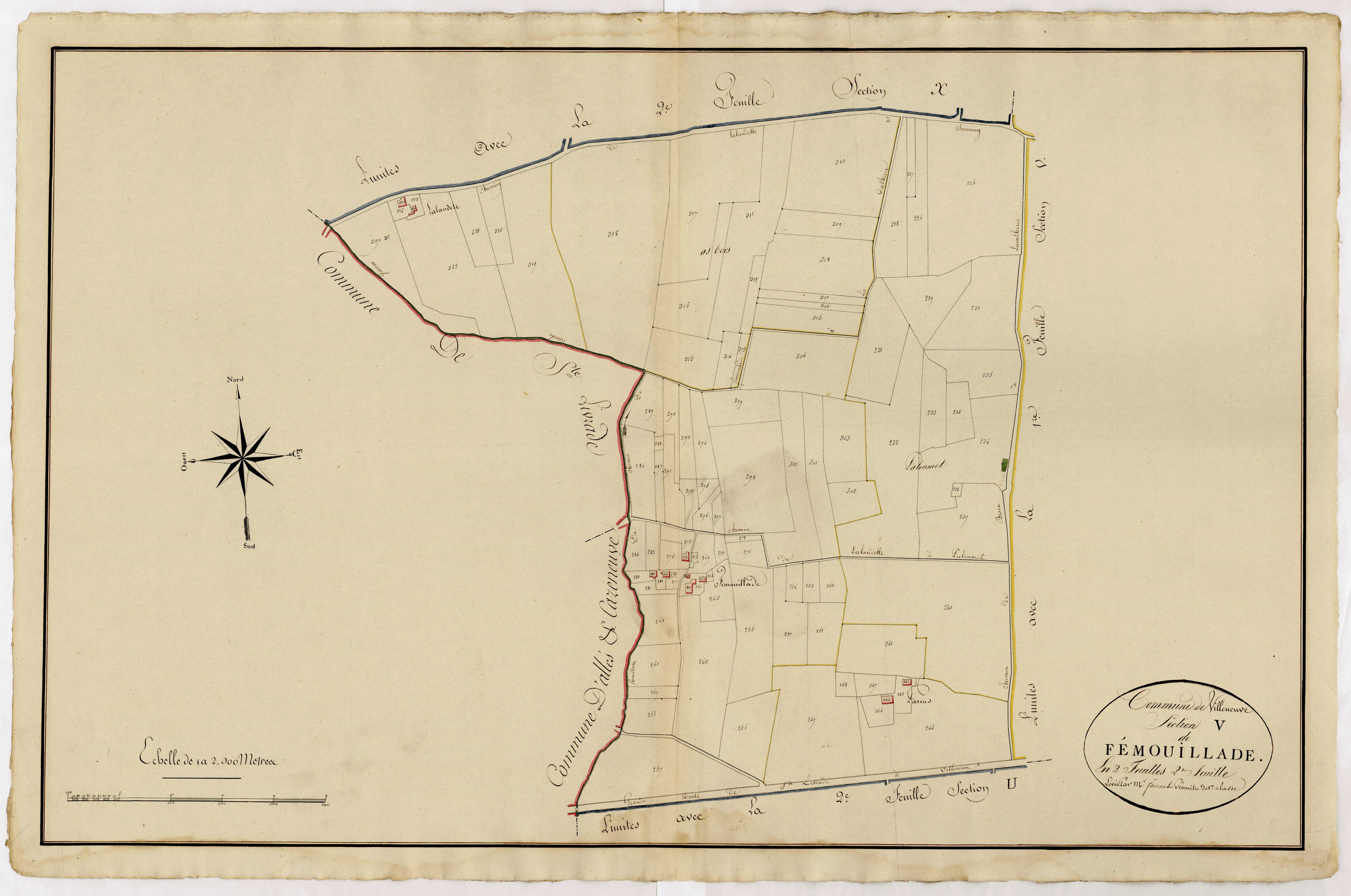 Plan primitif, atlas-V, 2ème feuille Fémouillade, Villeneuve-sur-Lot