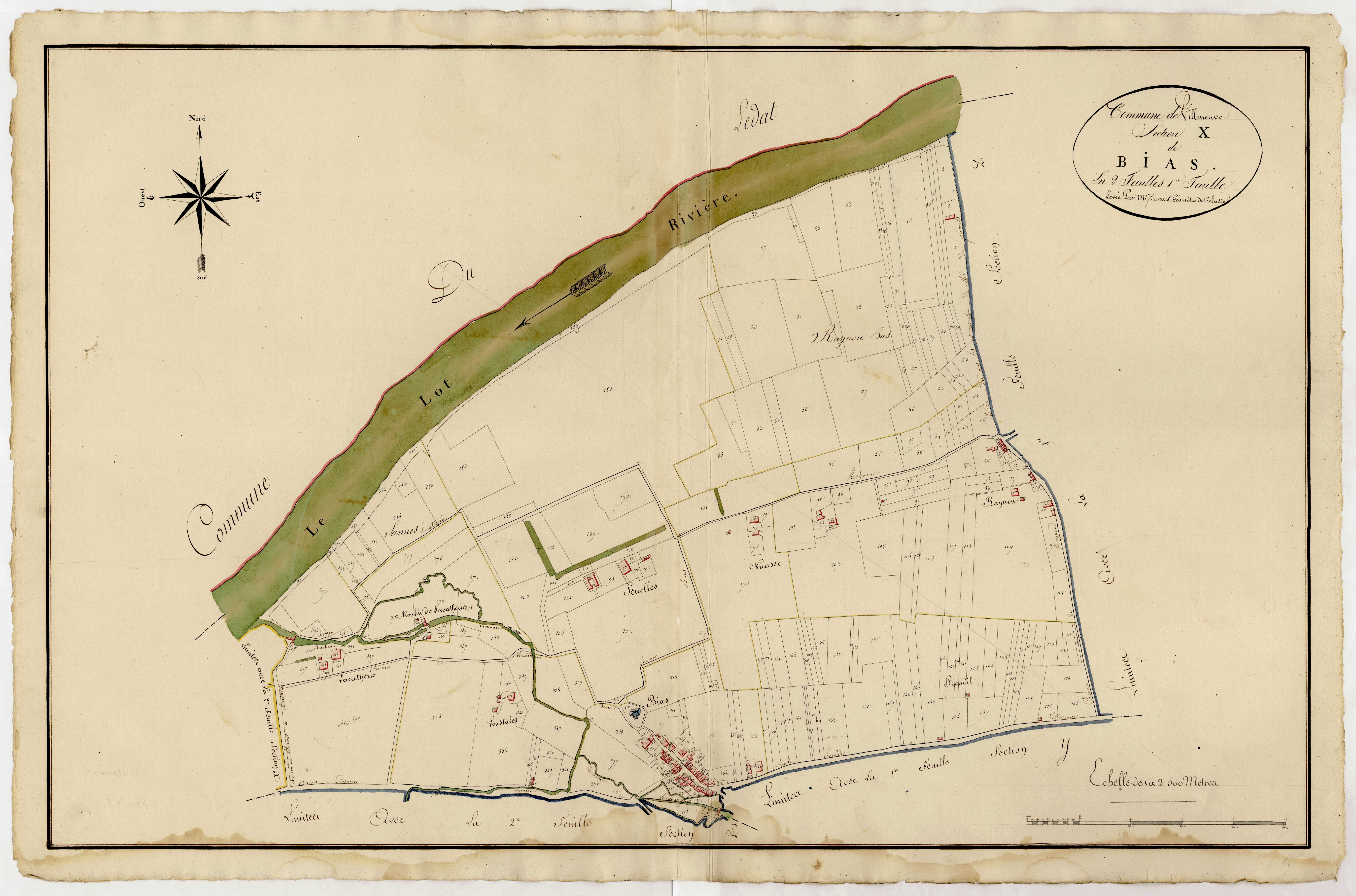 Plan primitif, atlas-X, 1ère feuille Bias, Villeneuve-sur-Lot