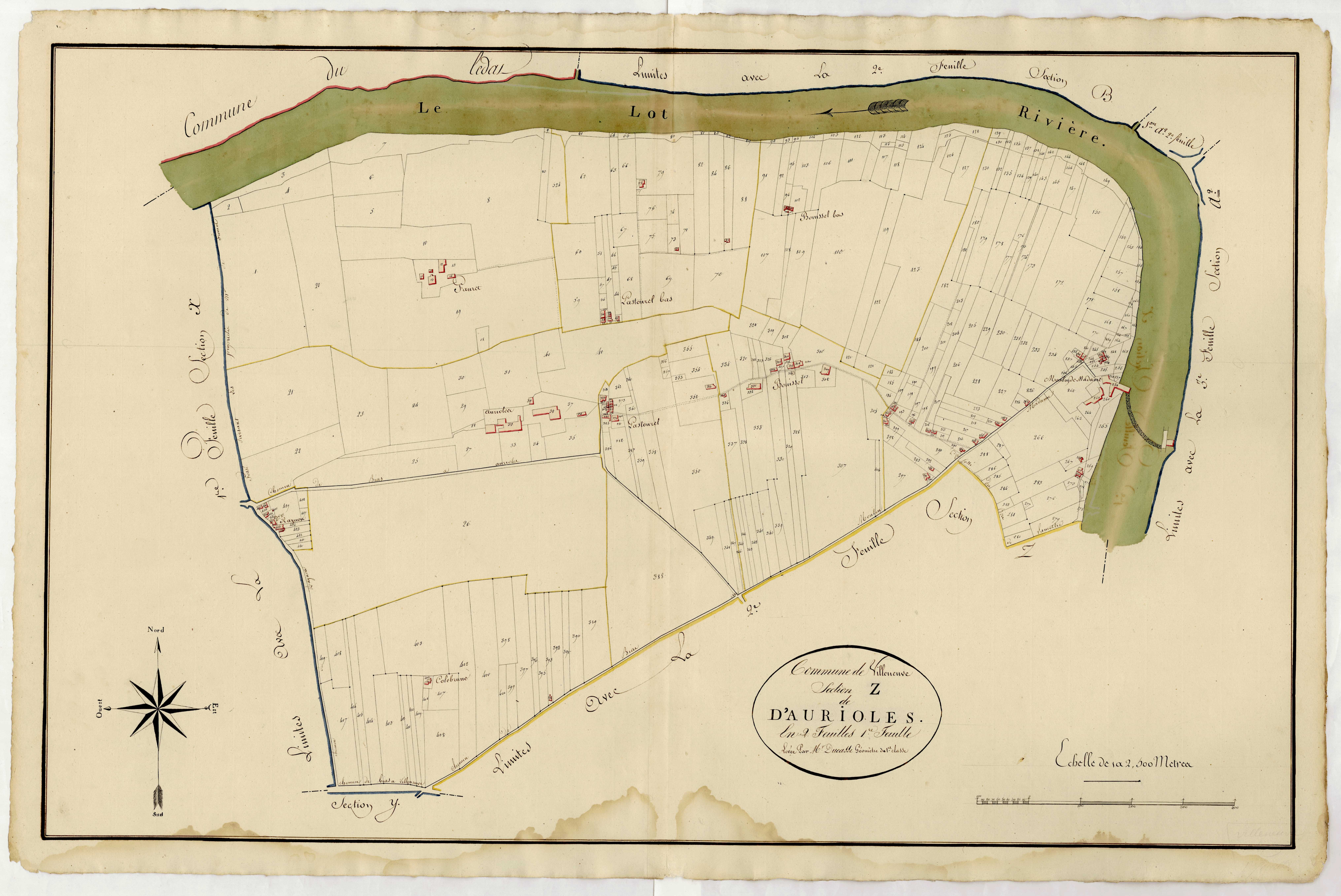 Plan primitif, atlas-Z, 1ère feuille D’Aurioles, Villeneuve-sur-Lot