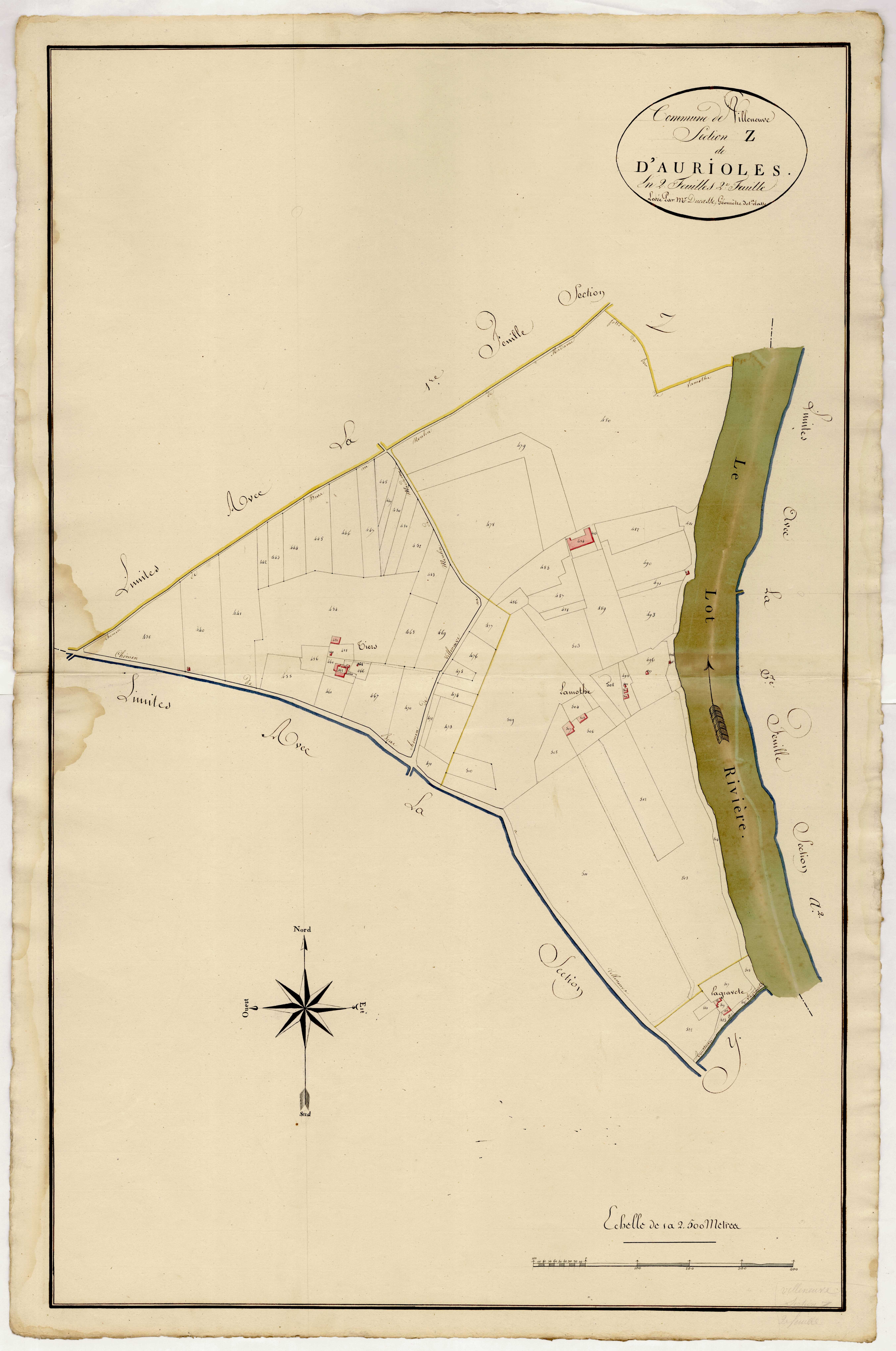 Plan primitif, atlas-Z, 2ème feuille D’Aurioles, Villeneuve-sur-Lot