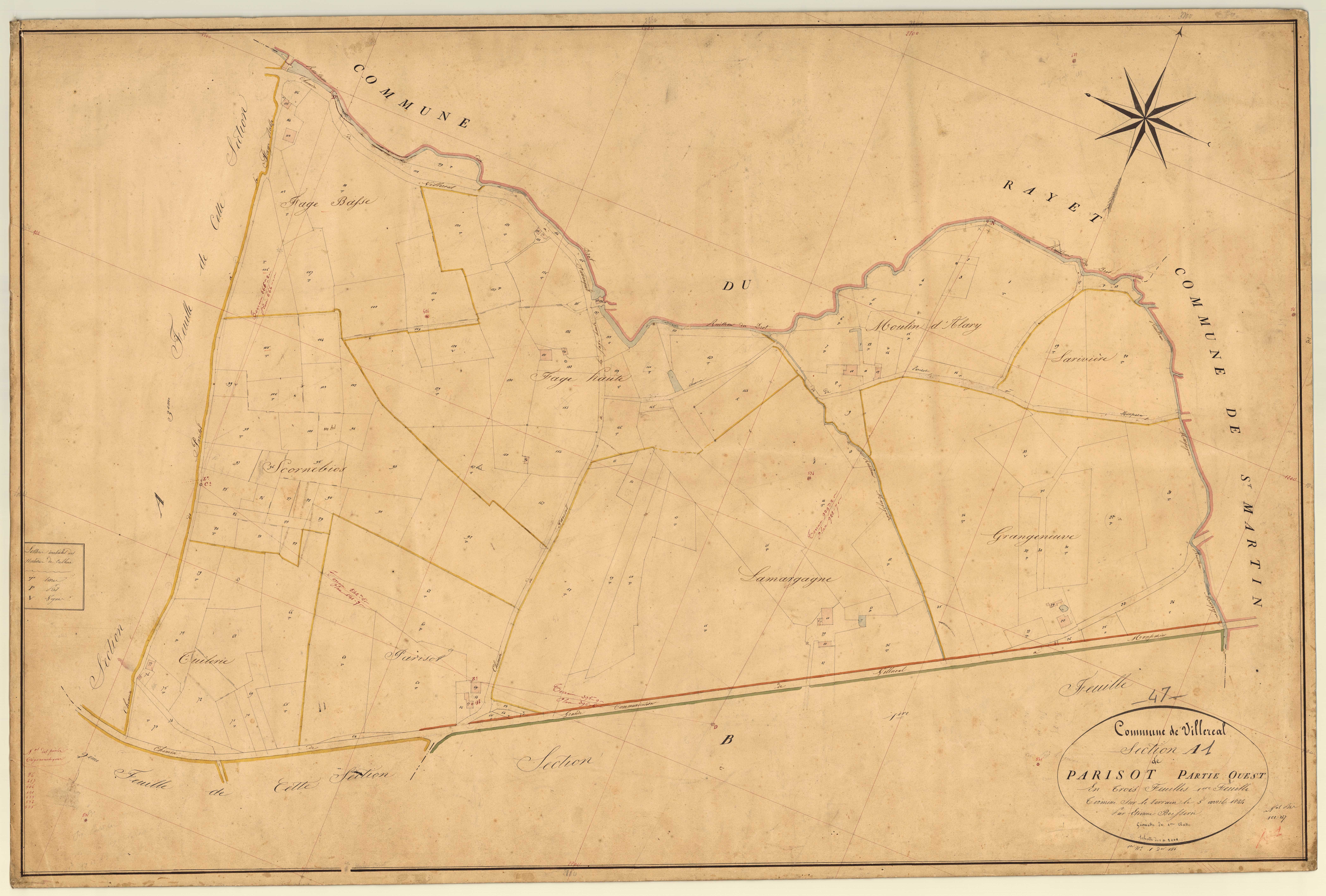 Plan napoléonien, feuille préparatoire-A1 Parisot partie ouest, Villeréal