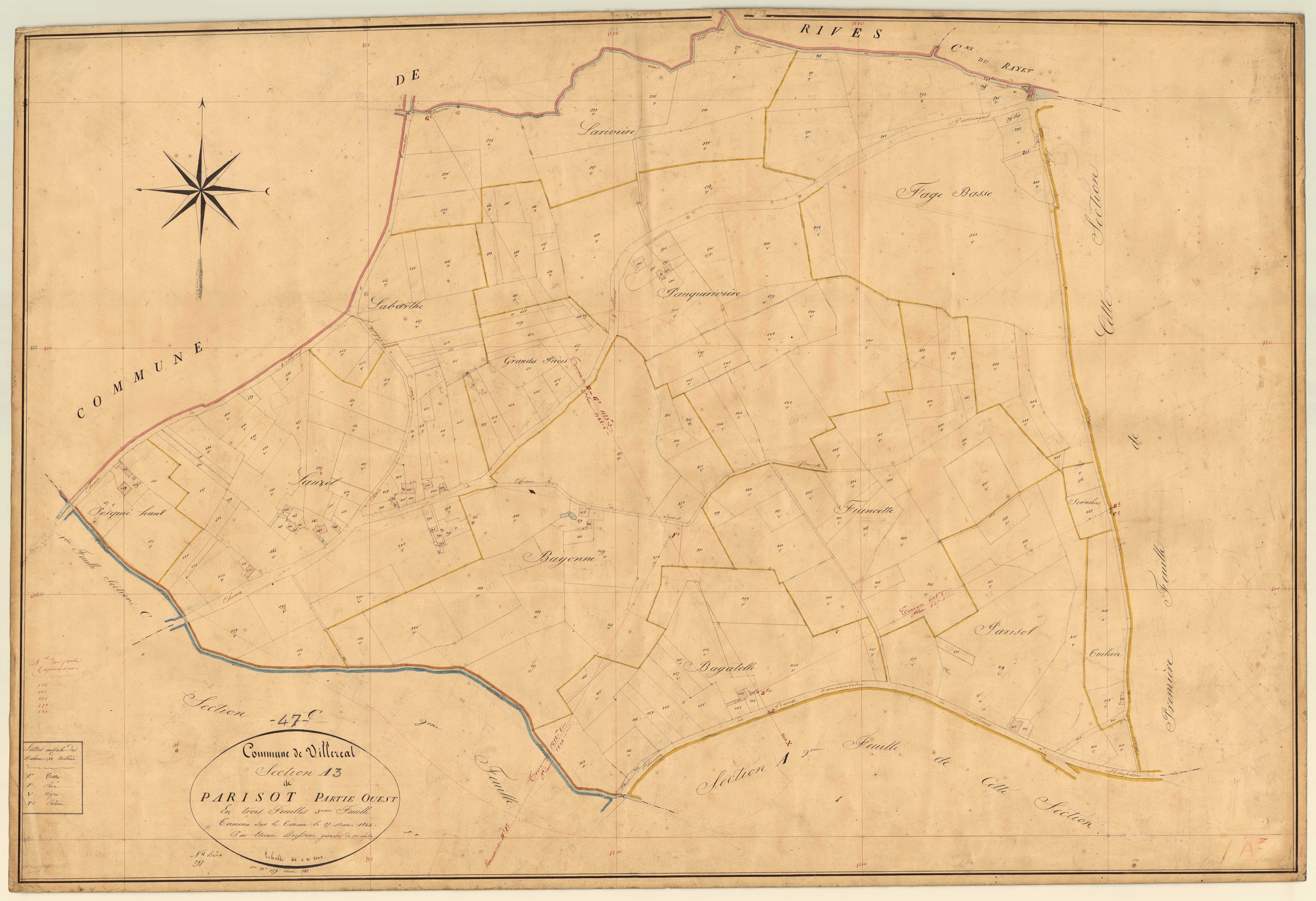 Plan napoléonien, feuille préparatoire-A3 Parisot partie ouest, Villeréal