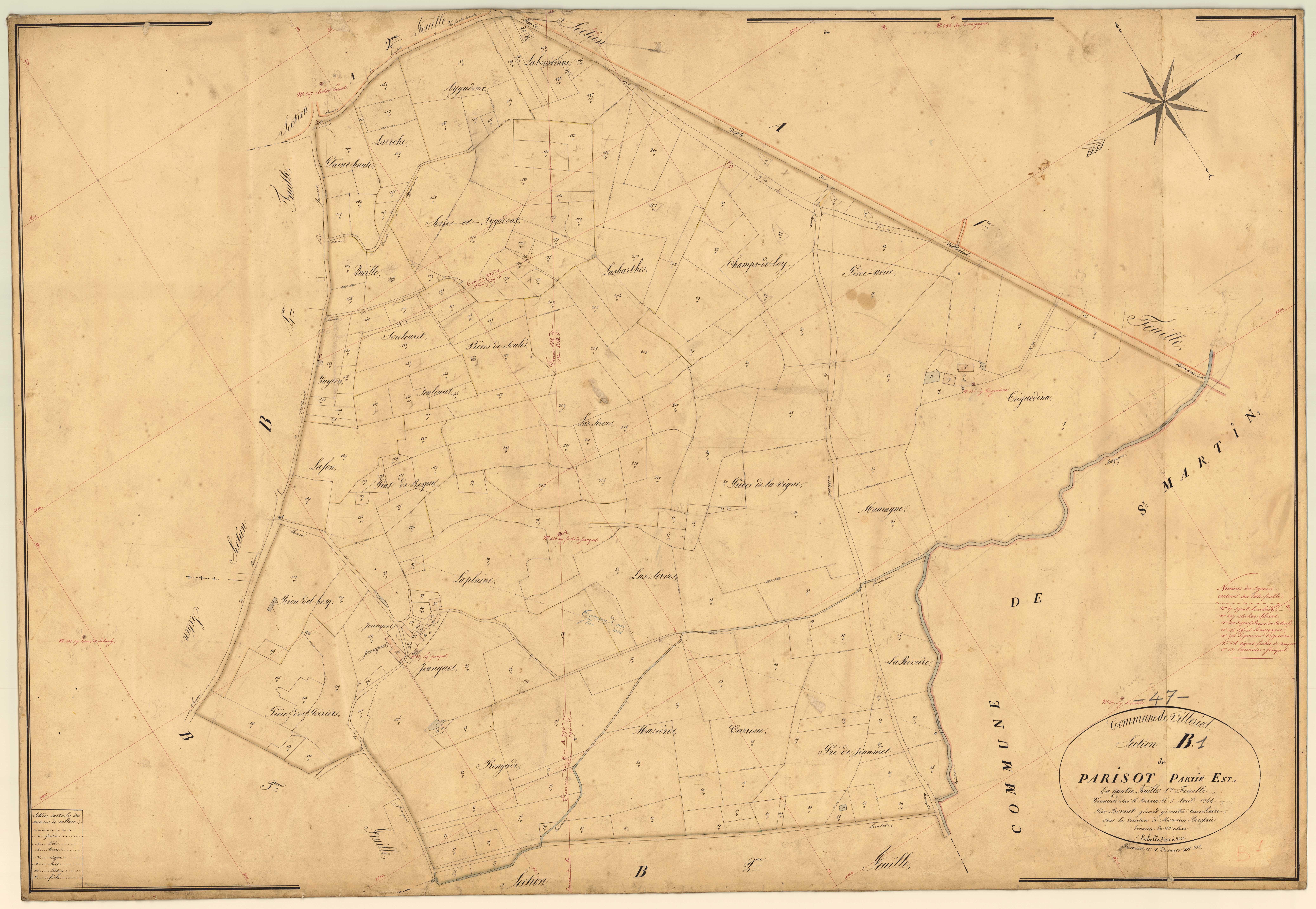 Plan napoléonien, feuille préparatoire-B1 Parisot partie est, Villeréal