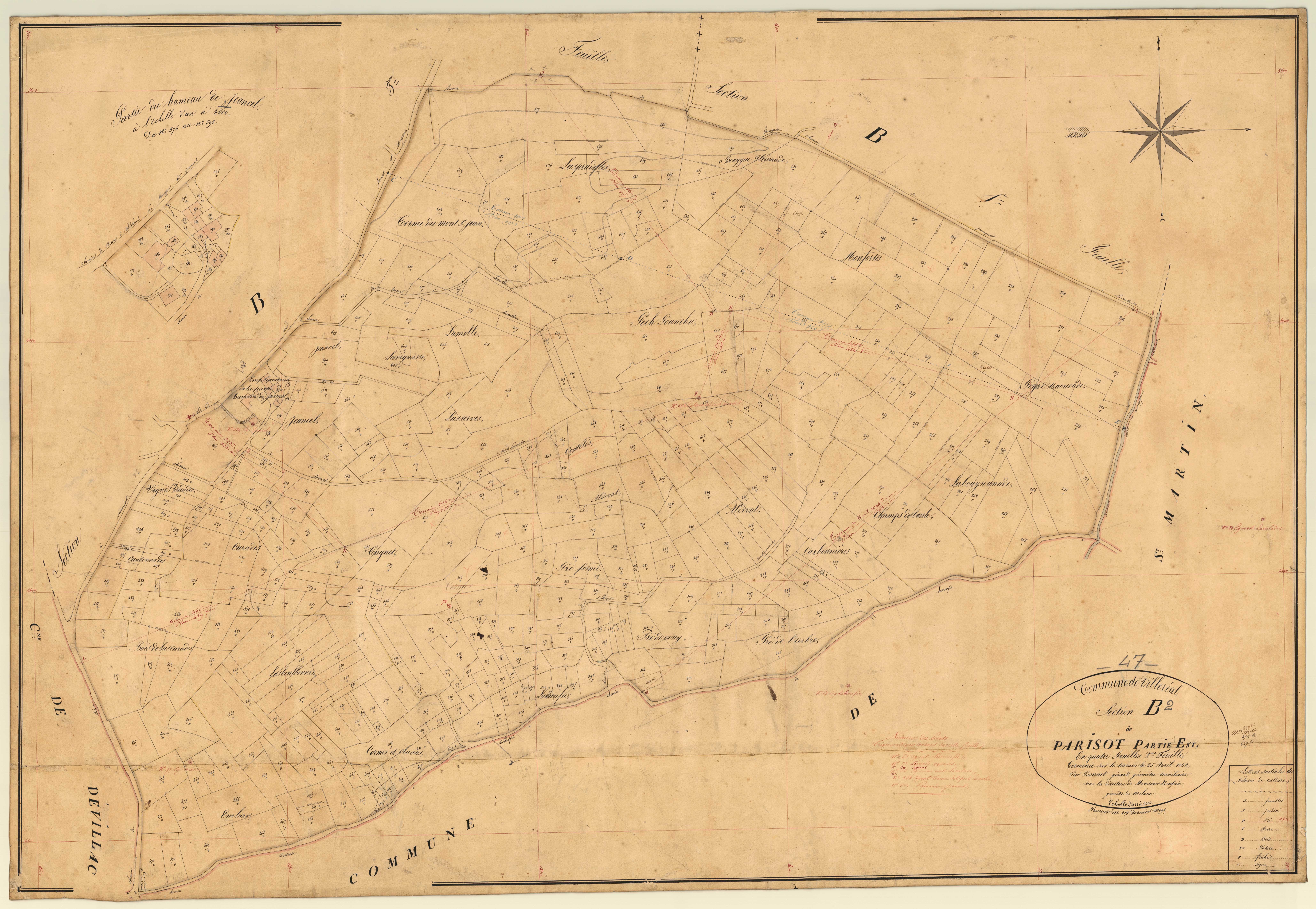 Plan napoléonien, feuille préparatoire-B2 Parisot partie est, Villeréal