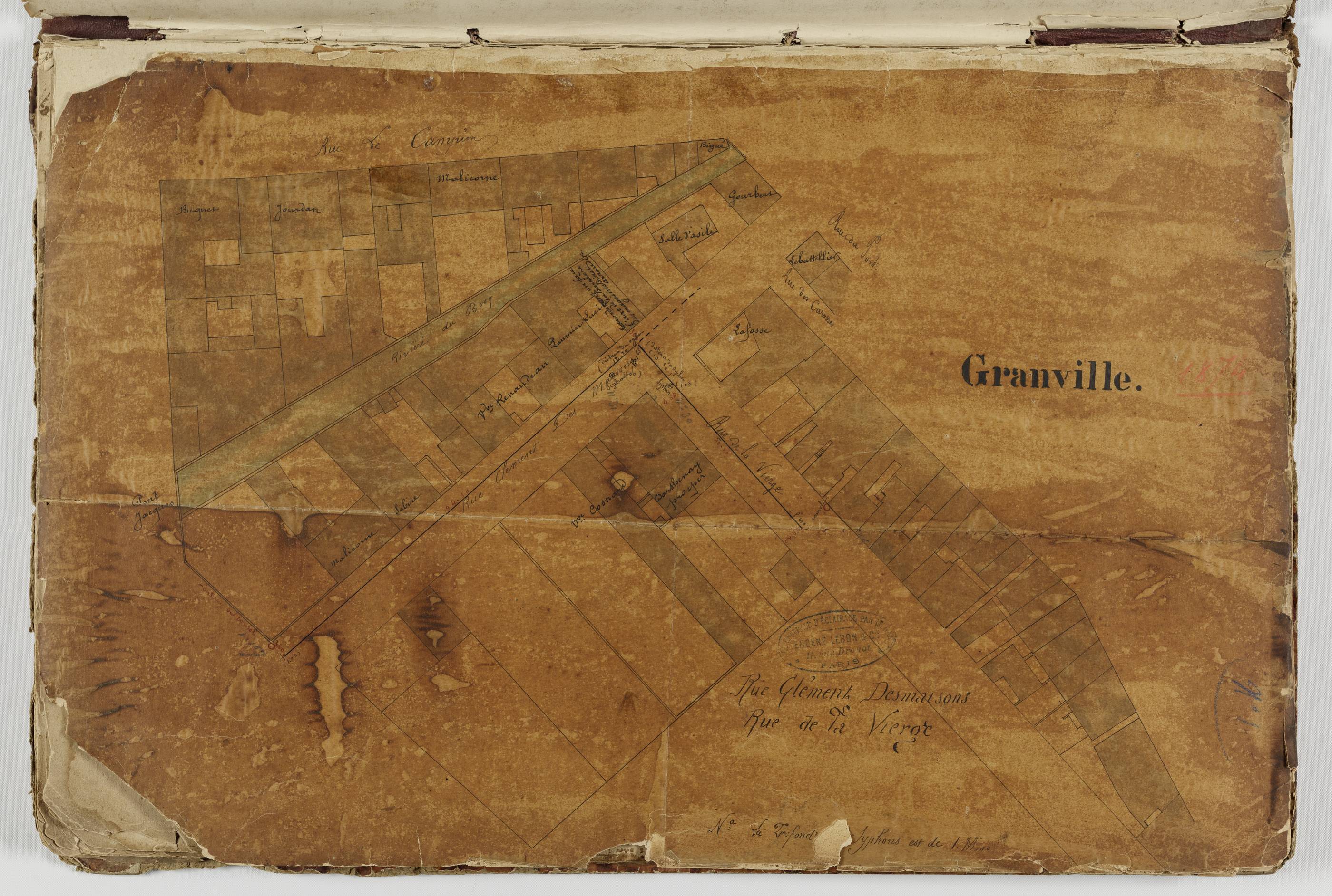 Plans divers : des plans, sur papier calque, réalisés par Eugène Lebon et Compagnie pour la Compagnie centrale d'éclairage par le gaz,  des plans dressés par l'architecte Loisel : un plan d'ensemble des quartiers ou doivent être installés des nouveaux bec