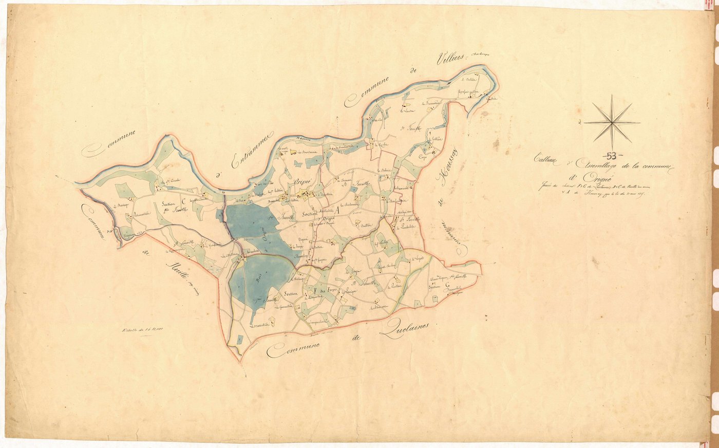 Tableau d'assemblage des portions de territoires des communes de Houssay, Nuillé-sur-Vicoin et de Quelaines.
