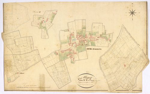 Alligny-Cosne, cadastre ancien : plan parcellaire de la section A dite du Bourg, feuille 1, développement 2