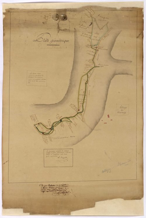 Alligny-en-Morvan, cadastre ancien : plan géométrique des moulins d'Alligny
