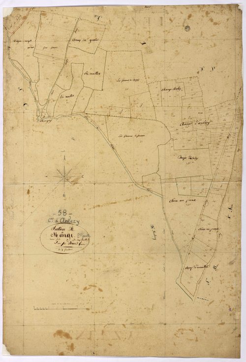 Anlezy, cadastre ancien : plan parcellaire de la section A dite de Mange, feuille 2