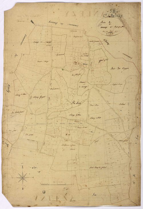 Anlezy, cadastre ancien : plan parcellaire de la section A dite de Mange, feuille 1