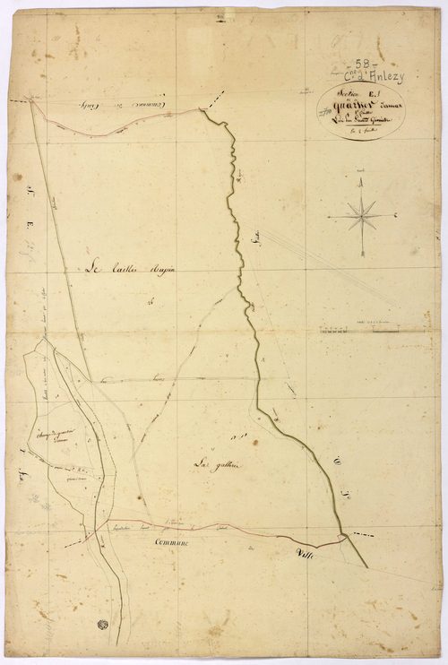 Anlezy, cadastre ancien : plan parcellaire de la section E dite du Quartier Damas, feuille 1