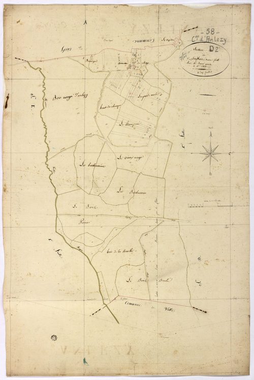 Anlezy, cadastre ancien : plan parcellaire de la section D dite de Longboue, feuille 2