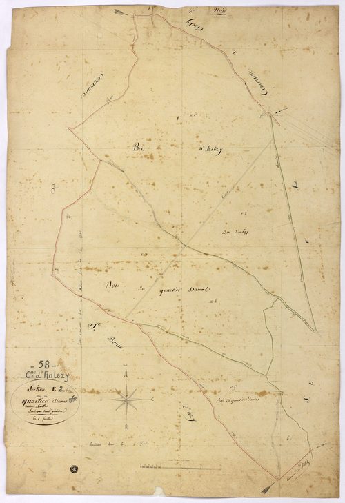 Anlezy, cadastre ancien : plan parcellaire de la section E dite du Quartier Damas, feuille 2