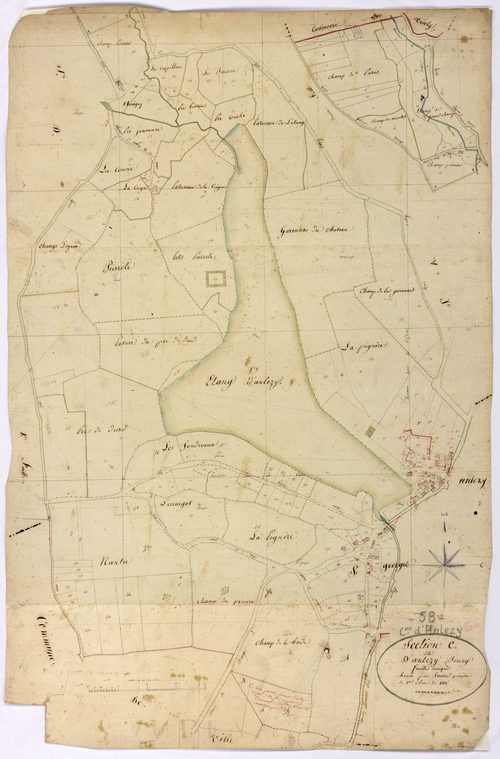 Anlezy, cadastre ancien : plan parcellaire de la section C dite du Bourg, feuille 1