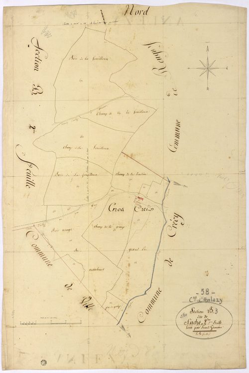 Anlezy, cadastre ancien : plan parcellaire de la section B dite de Faches, feuille 3