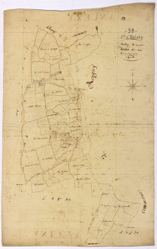 Anlezy, cadastre ancien : plan parcellaire de la section B dite de Faches, feuille 1