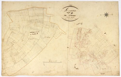 Asnan, cadastre ancien : plan parcellaire de la section B dite d'Asnan et plan parcellaire de la section A, développement