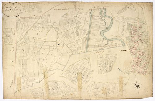 Asnois, cadastre ancien : plan parcellaire de la section B dite du Bourg