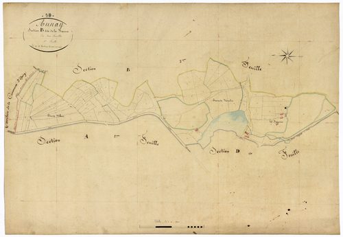 Aunay-en-Bazois, cadastre ancien : plan parcellaire de la section B dite de la Baume, feuille 1