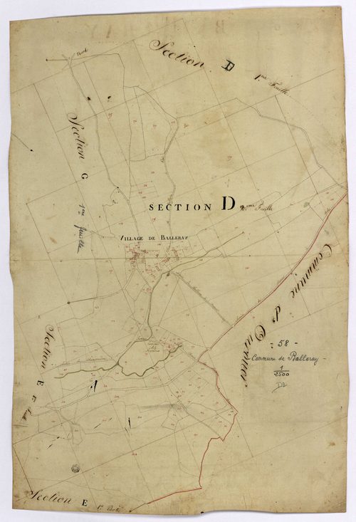 Balleray, cadastre ancien : plan parcellaire de la section D, feuille 2