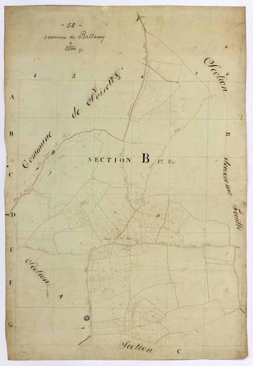 Balleray, cadastre ancien : plan parcellaire de la section B, feuille 1