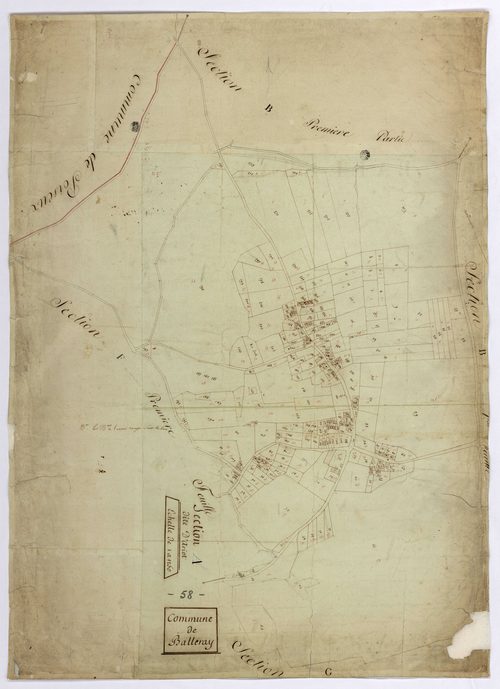 Balleray, cadastre ancien : plan parcellaire de la section A dite d'Ariot