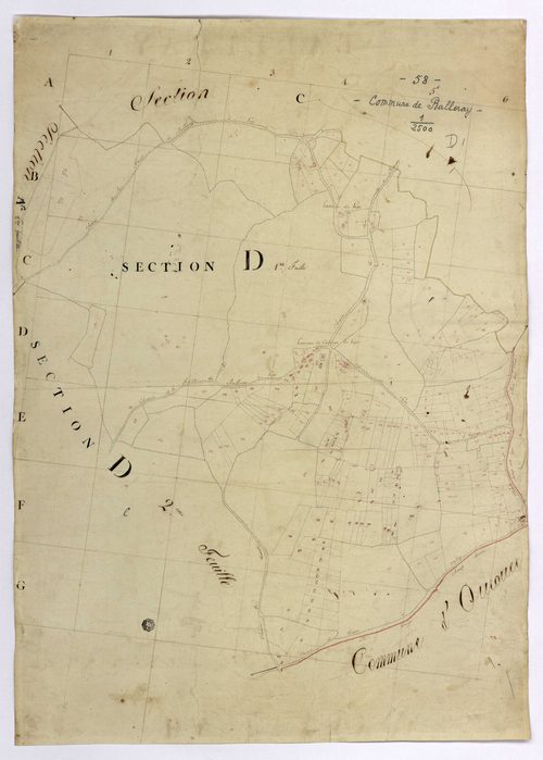 Balleray, cadastre ancien : plan parcellaire de la section D, feuille 1