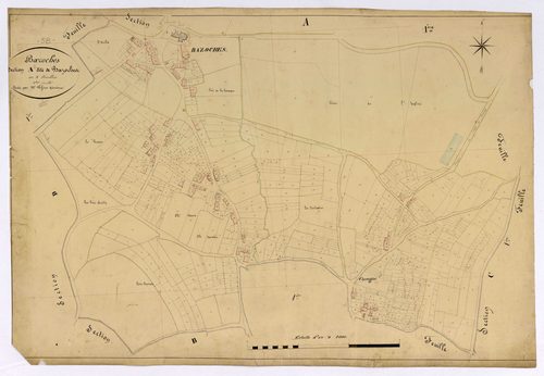 Bazoches, cadastre ancien : plan parcellaire de la section A dite de Bazoches, feuille 2