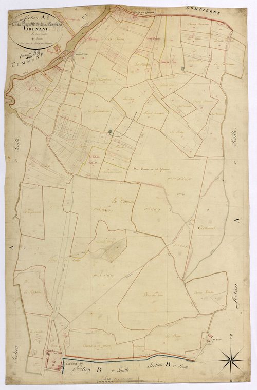Beaumont-la-Ferrière, cadastre ancien : plan parcellaire de la section A dite de Grenant, feuille 2