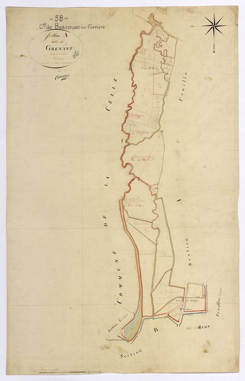 Beaumont-la-Ferrière, cadastre ancien : plan parcellaire de la section A dite de Grenant, feuille 1