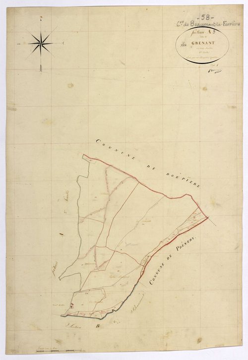 Beaumont-la-Ferrière, cadastre ancien : plan parcellaire de la section A dite de Grenant, feuille 3