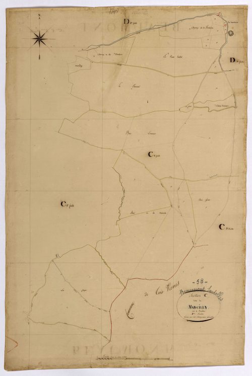 Beaumont-Sardolles, cadastre ancien : plan parcellaire de la section C dite de Marcilly, feuille 2