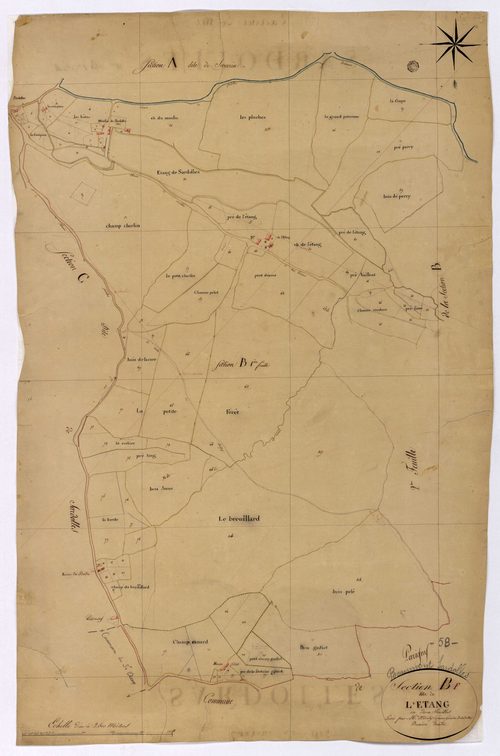 Beaumont-Sardolles, cadastre ancien : plan parcellaire de la section F dite de l'Etang, feuille 1
