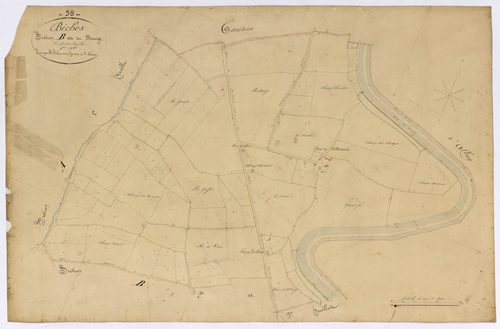 Biches, cadastre ancien : plan parcellaire de la section B dite du Bourg, feuille 1