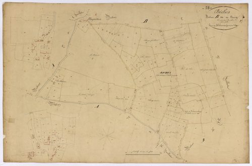 Biches, cadastre ancien : plan parcellaire de la section B dite du Bourg, feuille 2