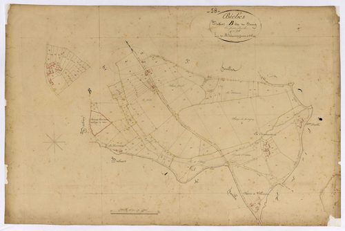 Biches, cadastre ancien : plan parcellaire de la section B dite du Bourg, feuille 4