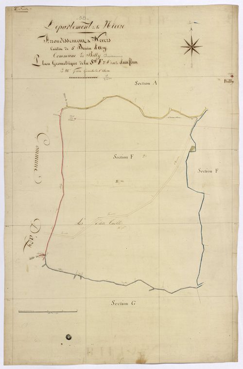 Billy-Chevannes, cadastre ancien : plan parcellaire de la section F dite de Dunflun, feuille 2