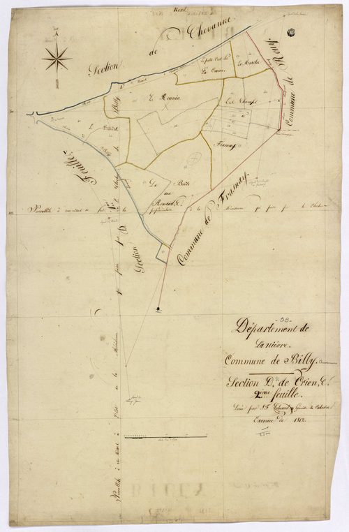 Billy-Chevannes, cadastre ancien : plan parcellaire de la section D dite de Criens, feuille 2