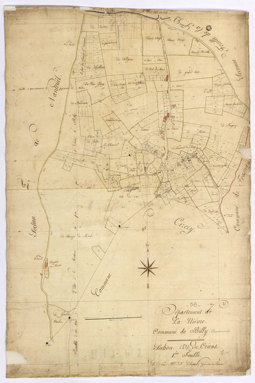 Billy-Chevannes, cadastre ancien : plan parcellaire de la section D dite de Criens, feuille 1