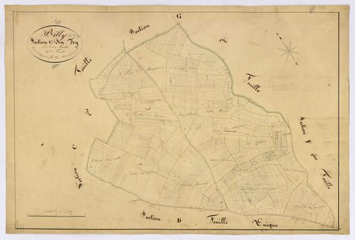Billy-sur-Oisy, cadastre ancien : plan parcellaire de la section C dite du Fey, feuille 2