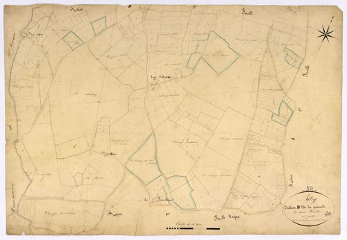 Bitry, cadastre ancien : plan parcellaire de la section D dite des Guimards, feuille 2