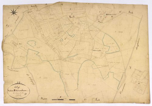 Bitry, cadastre ancien : plan parcellaire de la section B dite de Malicorne, feuille 1