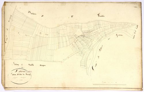 Brèves, cadastre ancien : plan parcellaire de la section B dite du Bourg, feuille 1, développement 1