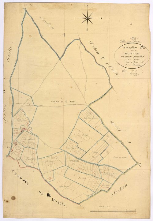 La Celle-sur-Nièvre, cadastre ancien : plan parcellaire de la section B dite de Mauvrain, feuille 2