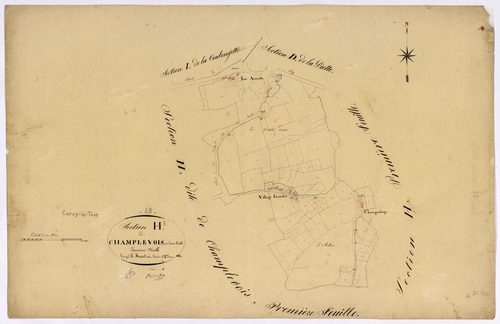 Cercy-la-Tour, cadastre ancien : plan parcellaire de la section H dite de Champlevois, feuille 2