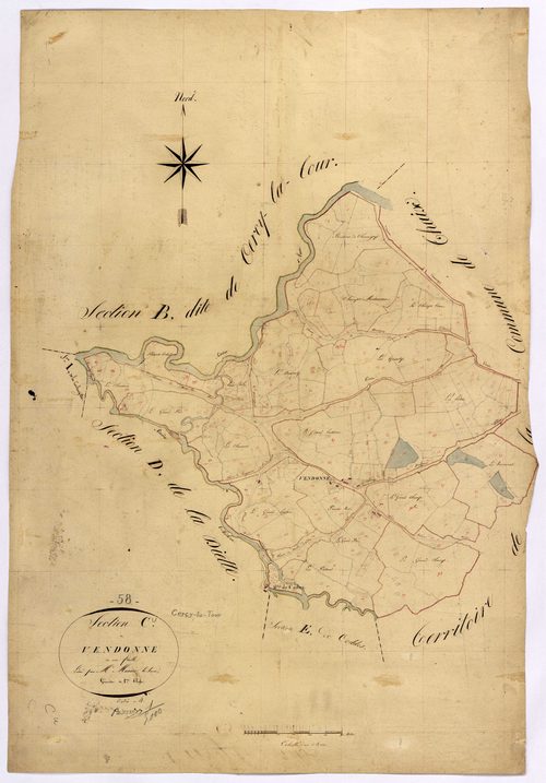 Cercy-la-Tour, cadastre ancien : plan parcellaire de la section C dite de Vendonne