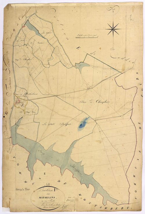 Cercy-la-Tour, cadastre ancien : plan parcellaire de la section F dite des Mathelins