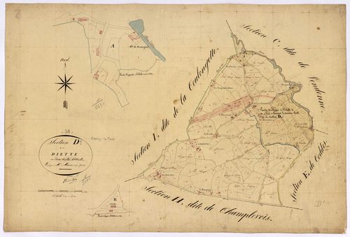 Cercy-la-Tour, cadastre ancien : plan parcellaire de la section D dite de Diette, feuille 1