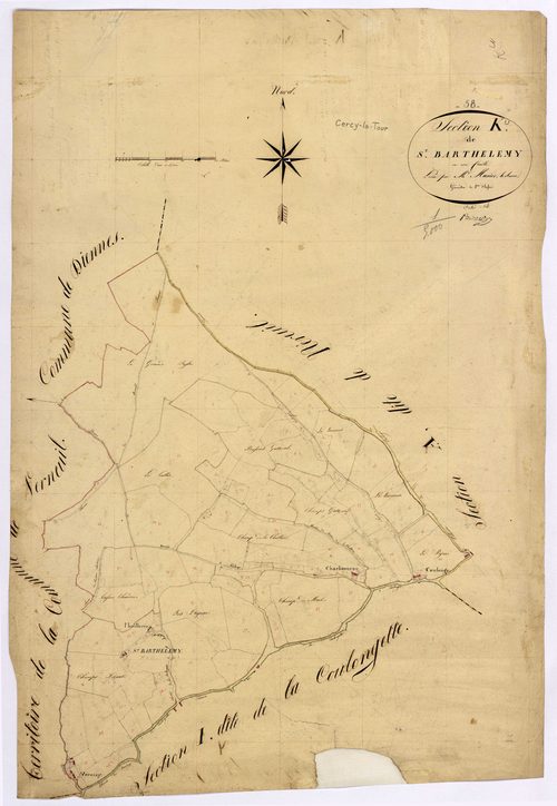 Cercy-la-Tour, cadastre ancien : plan parcellaire de la section K dite de Saint-Barthélemy