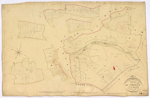 Cessy-les-Bois, cadastre ancien : plan parcellaire de la section D dite de Chevenet, feuille 1